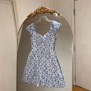 Hollister Blue and White Floral Dress Off The Shoulder